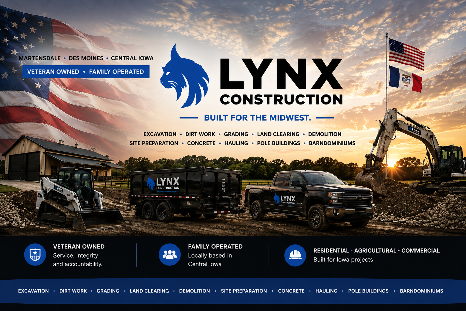 Lynx Construction — veteran-owned construction and excavation serving Central Iowa